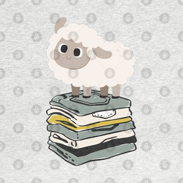 Cute Baby Sheep on top of folded clothes by Shirtmeca